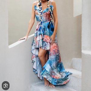 SukiSo Juliet High Low Mermaid Tie Dye Snakeskin Rainbow Dress